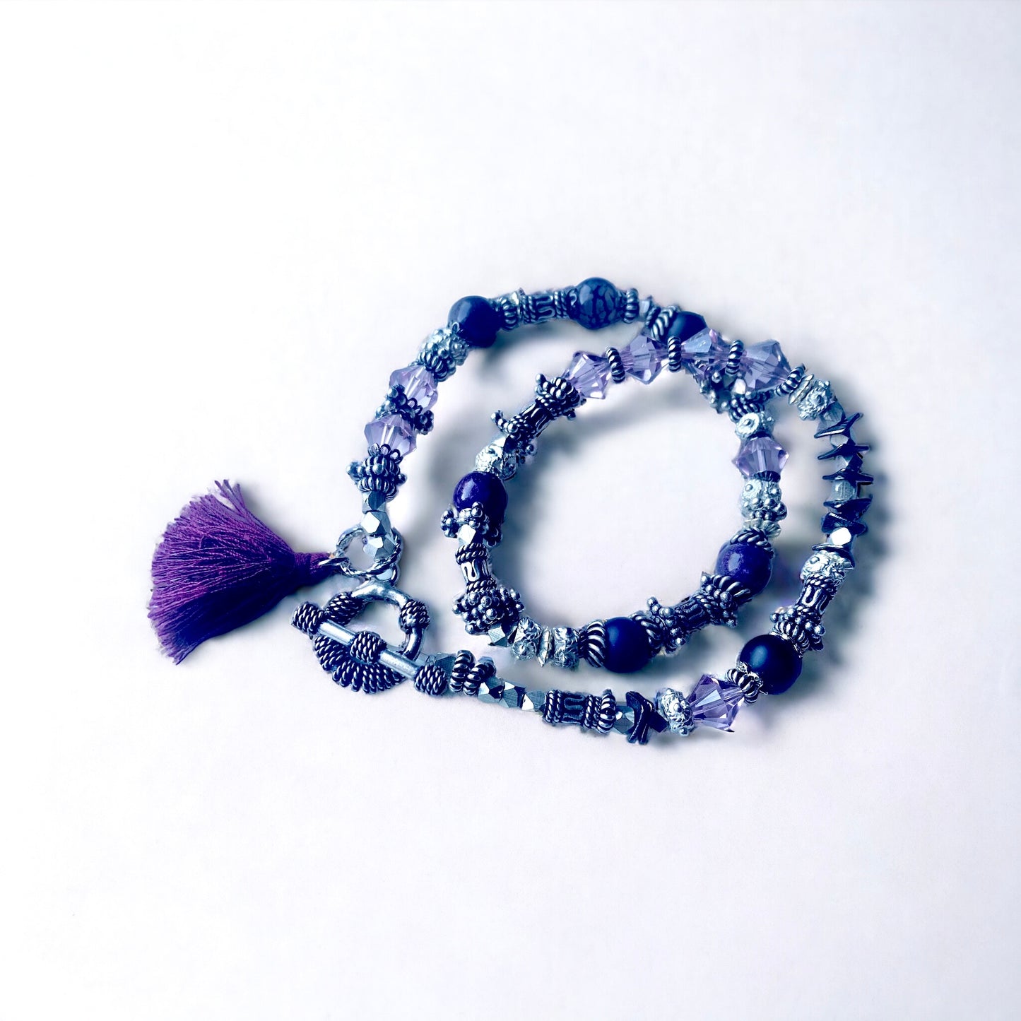 Lavender, Silver & Amethyst Wrap Bracelet.
