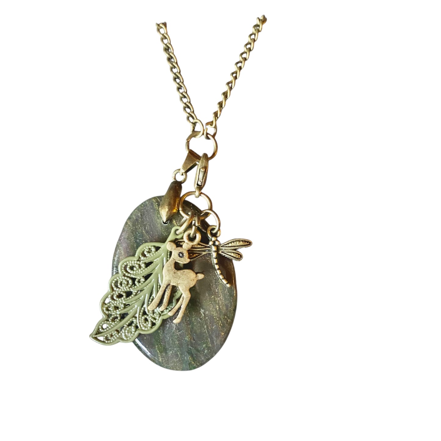 Deep Green Bronzed Pendant Set